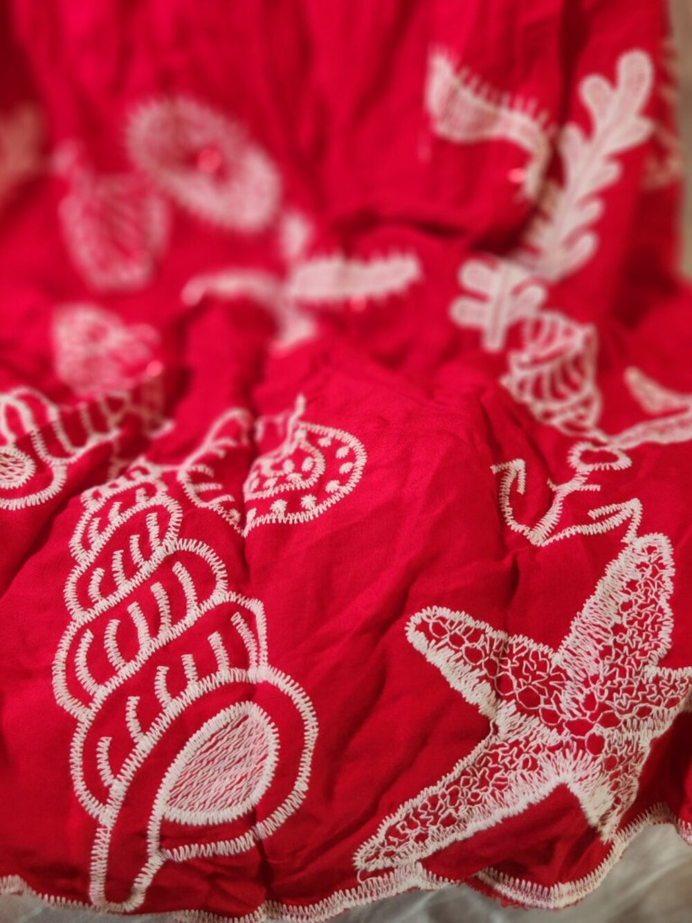 Laffaire Los Angeles Red Rayon Sea Shell Embroidered Maxi Skirt Women's Size M - Picture 11 of 11
